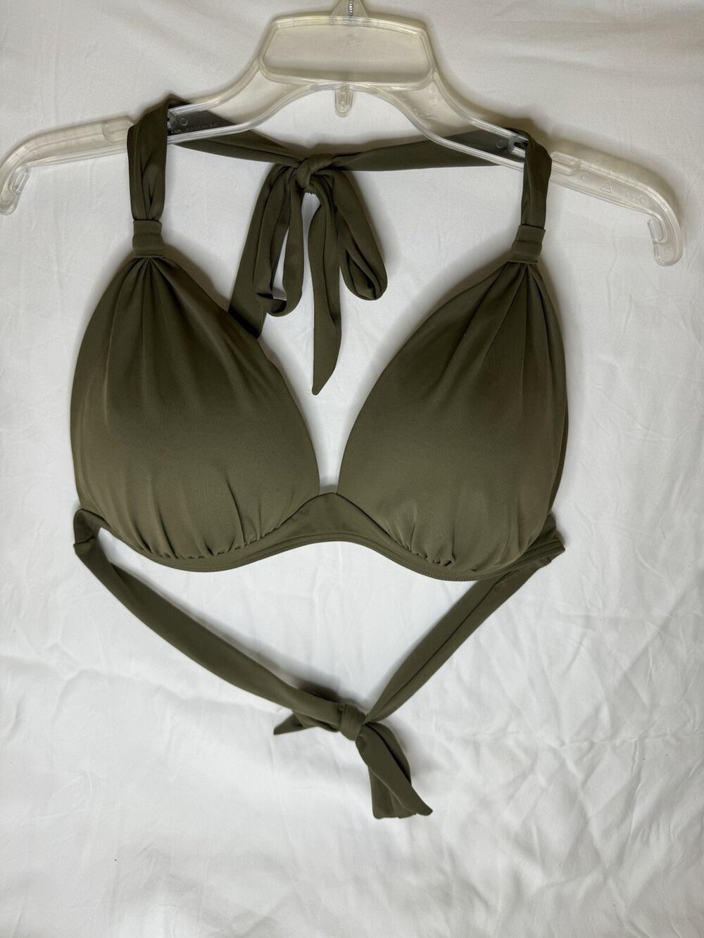 NWOT Womens Retro 50s Halter Molded Pads Vintage Bikini SwimSuit Top Army Green